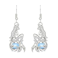 Fengzhicai Women Creative Luminous Hollow Mermaid Pendant Ear Hook Earrings - Sky Blue