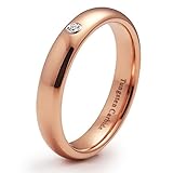 4mm Domed Tungsten Carbide Ring Rose Gold Plated CZ Inlay Engagement Band Highly Polished