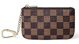 Daisy Rose Luxury Zip Checkered Key Chain pouch | PU Vegan Leather Mini Coin Purse Wallet with clasp