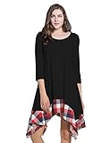 AMZ PLUS Women's Plus Size 3/4 Sleeve Irregular Hem LooseTunic Tshirt Dress(3XL, Black