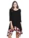 AMZ PLUS Women Irregular Hem Long Sleeve Loose Shirt Dress Top (3XL, Black-red£