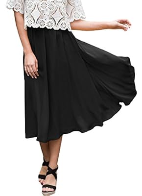 For G and PL Women's Solid Color Casual Elastic Waist Flowy Midi Skirt