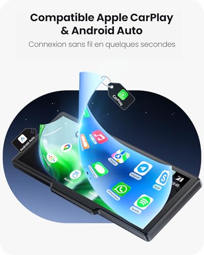 Avaett Écran CarPlay sans Fil 9,26″ Voiture pour Apple CarPlay & Android Auto, Portable Carplay Voiture avec Caméra de Recul, Mirror Link, OTA, Bluetooth 5.2, Navigation GPS, Commande Vocale