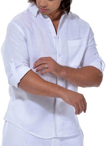 MLS3103 - Mens Shirt Linen Plain Color - ROLL-UP - Long Sleeve