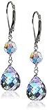 Swarovski Elements Crystal Aurora Borealis Briolette with Sterling Silver Lever Backs Drop Earrings