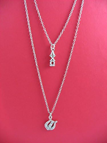 Alpha Chi Omega Lavaliere Lyre Greek Letter Double Chain Layered Sorority Charm Necklace OFFICIALLY LICENSED PRODUCT