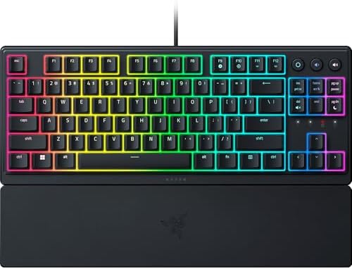 Razer Ornata V3 TKL Gaming Keyboard, Low-Profile Keys, Black | Mecha-Membrane Switches, UV-Coated Keycaps, Backlit Media Keys, 8-Zone RGB Lighting, Spill-Resistant, Magnetic Wrist Rest