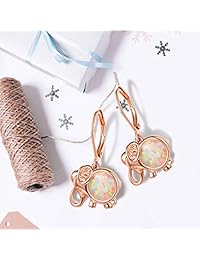 Elephant Earrings Women White Opal Leverback Earring Dangle Jewelry Hypoallergenic Lucky Gifts for Girls