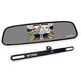 Backup Camera and Monitor Kit, 4.3 inch Rear View Mirror Monitor and License Plate Reverse Camera with Waterproof IP68 for Van, Pickup, Trailer, Trucks etc.