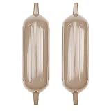 MSC Vinyl Ribbed Boat Fenders Bumpers, w/Fender Lines and a Simply Constructed inflator (Sand, 8.5" x 27")