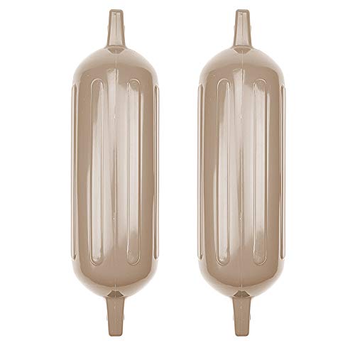 MSC Vinyl Ribbed Boat Fenders Bumpers, w/Fender Lines and a Simply Constructed inflator (Sand, 8.5" x 27")
