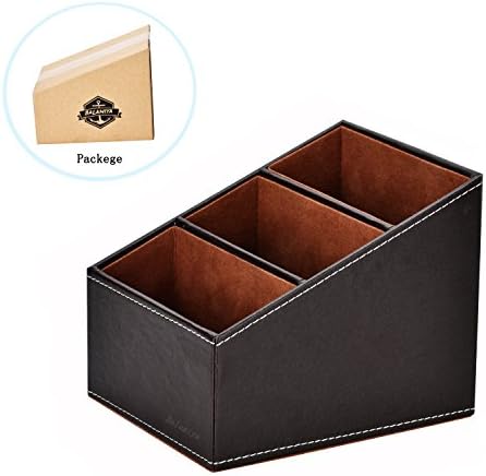 Balamiya 3 Slot trapezoidal PU Remote control/controller TV Guide/mail/CD organizer/caddy/holder with Storage box caddy holder Brush pot Desktop Finishing Box (Brown)