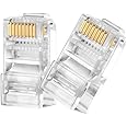 Kinoth RJ45 CAT6 Pass Through Connectors 100 Pack - Easy and Fast Termination - Gold Plated 3 Prong 8P8C Modular Ethernet UTP Network Cable Plug End for Cat6 Cat5e