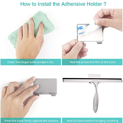TopCharm Household Squeegee Stainless Steel Shower Squeegee Cleaner for Shower Door Bathroom Window Mirror Car All Purpose Glass Squeegee with Hook and Long Handle,14 Inch Shower Blade - Thumbnail 6