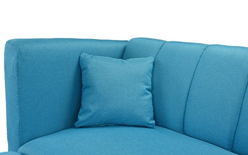 Mid-Century Modern Linen Fabric Futon Sofa Bed, Living Room Sleeper Couch (Sky Blue) - Thumbnail 5