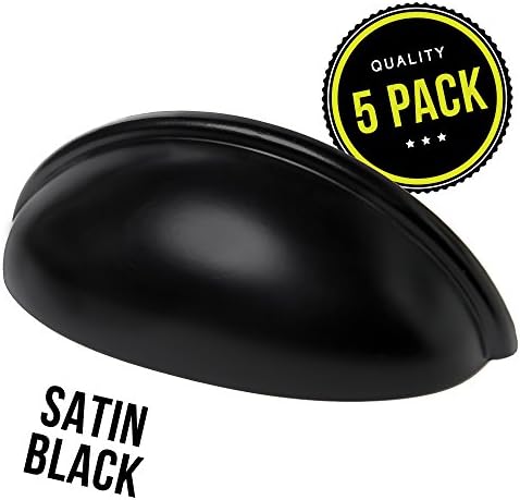 Cabinet Hardware Bin Cup Drawer Handle Pull - 3" Inch (76mm) Hole Centers (5pk Satin Black)