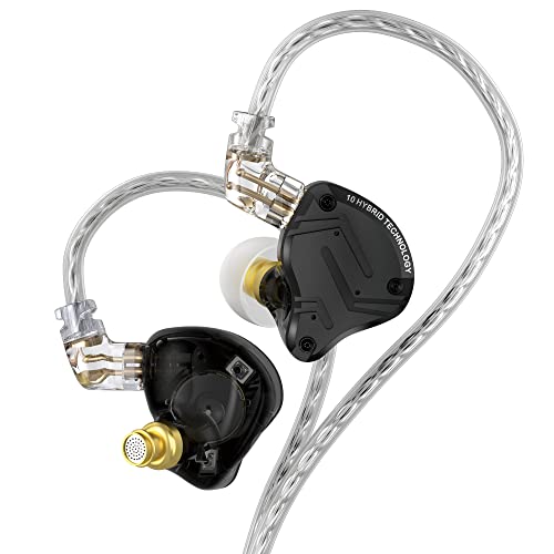 Yinyoo KZ ZS10 Pro X In-Ear Earphones 4BA+1DD Hybrid Earphones HiFi Monitor In-Ear Wired Headset with 0.75mm 2 Pin Cable for Audiophile (X Black, No Micro)