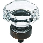 Cosmas 5 Pack 5268ORB-C Oil Rubbed Bronze Glass Knob 1-5/16 Inch Diameter | Clear Crystal Glass Knob Design | 1-1/8" Projection | Kitchen, Bathroom &amp; Dresser Hardware