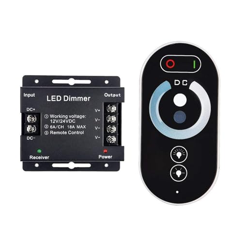 TERRIFI DC 12V-24V 18A PWM Dimmer Switch with Touch Remote Control - Dimmable LED Light Strip Dimmer, Adjustable Brightness Light Switch
