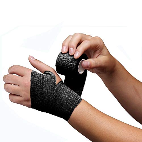 Tattoo Grip Cover - Romlon 6pcs Disposable Cohesive Tattoo Grip Cover Wrap, Self Bandage Roll Elastic Handle Grip Tube for Tattoo Machine Tattoo Grip Accessories, Sports Tape Cover Super Durable Blac