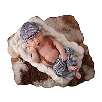 Coberllus Newborn Monthly Baby Photo Props Stripe Cool Boys Cap Rompers Photography (Grey)