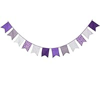 INFEI 3.5M/11.5Ft Floral Vintage Fabric Big Fishtail Flags Bunting Banner Garlands for Wedding, Birthday Party, Outdoor & Home Decoration (Purple)