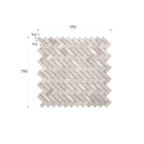 MAYKKE Sadie 10-Pack Small Chevron Mosaic Wall and Floor Tile 12" x 12" Herringbone Pattern Kitchen, Bathroom, Laundry Room Backsplash & Flooring Fade Resistant Wooden White Marble, YOA1050202