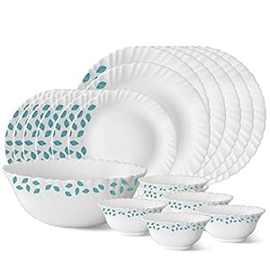 Larah By Borosil Leaves Opalware Dinner Set, 19-Pieces, White