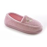 Womens/Ladies Floral Embroidered Terry Fleece Moccasin Slippers
