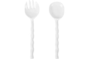 UPware Wave Handle Melamine Salad Servers, Serving Utensil Set, Includes Serving Fork and Spoon for Tossing Salad, Pasta, Whi
