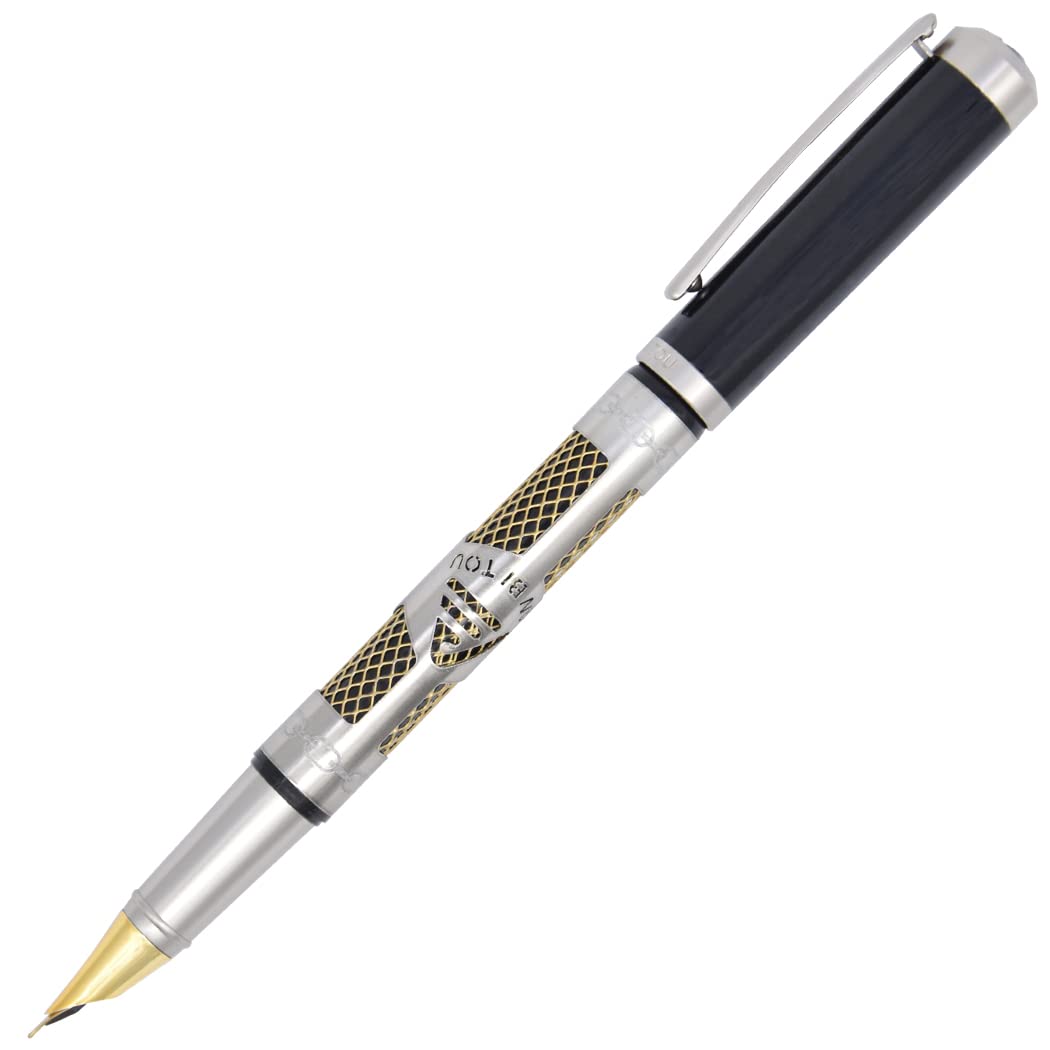 Gullor Metal Cutout Fountain Pen with with Converter and Gift Box, Extra Fine Nib, Silver