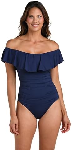 La Blanca Women's Island Goddess Over The Shoulder Ruffle Plunge