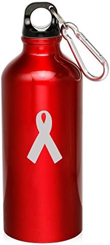 Red Awareness Ribbon 20Oz Aluminum Sports Water Bottle Canteen Carabiner Cancer Awareness Ribbon