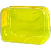 Neon Clear Pouch Small Makeup Bag, 7"x2.3"x4.7" Size TSA Approved Toiletry Bag, PVC Travel Bags for Toiletries, Clear Cosmetic Bag for Women and Men Small (Yellow)