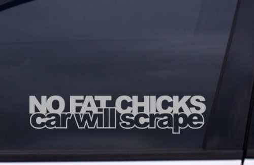 NO FAT CHICKS CAR WILL SCRAPE Sticker METALLIC SILVER