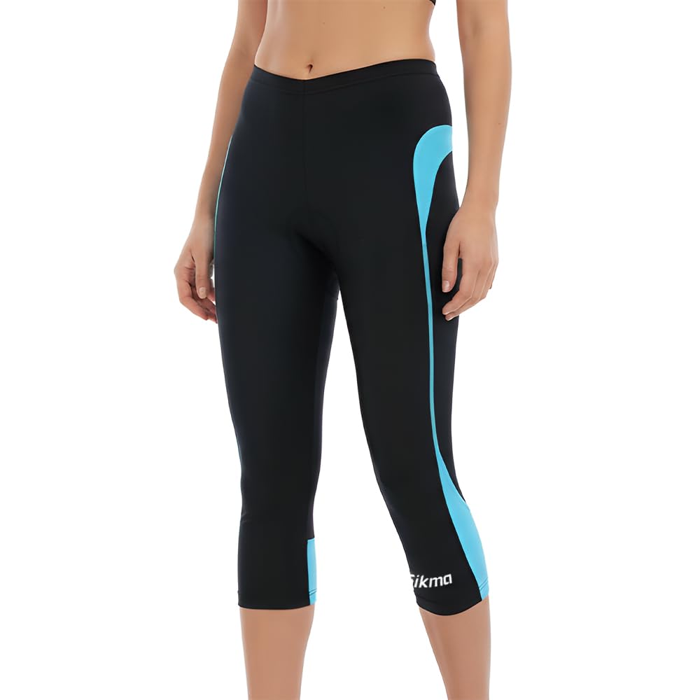 Sikma Women Cycling 3/4 Shorts Padded Ladies Leggings Cool Max Anti Bac Pad (Black/Cyan, S)
