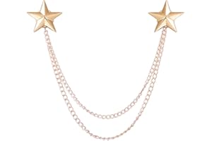 MXUHUI Men's Double Star Chain Tassel Suit Hanging Chain Collar Pins Brooch Lapel pin