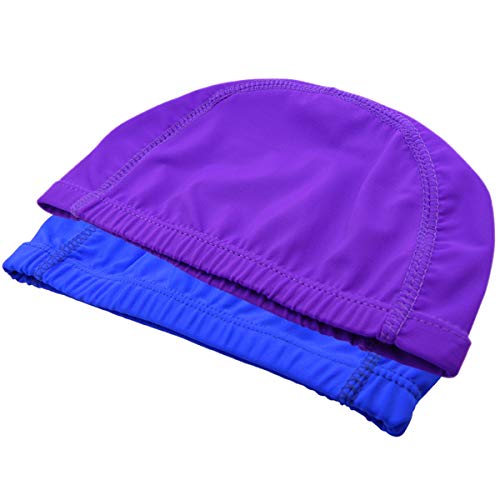 Qualtiy Yes QY 2Pack Superior Polyester Cloth Fabric Bathing Cap Swimming Caps Swimming Hats for Water Sports, Purple & Blue Color