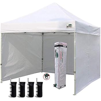 Eurmax 10'x10' Ez Pop-up Canopy Tent Commercial Instant Canopies with 4 Removable Zipper End Side Walls and Roller Bag, Bonus 4 SandBags, White