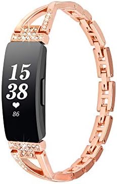 WINOW Compatible with Fibit Inspire HR Bands/Inspire Band Women Girl Metal Strap Replacement Jewelry Bracelets/Wristbands with Bling Stone for Fitbit Inspire/Inspire hr Smartchatch(Rose Gold)