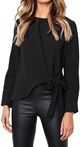 Clearance!Youngh Womens Shirt Tie Bow Solid Loose Long Sleeve Irregular Casual Blouse T Shirt Tops