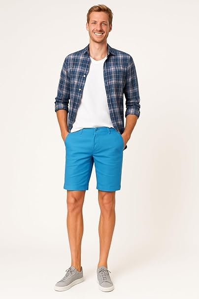 Smith & Solo Kurze Hosen Herren - Chino Shorts Kurz Baumwolle, Bermuda Hose Sommer, Laufshorts Männer Sport Trainingshose (Blau, 30) 5
