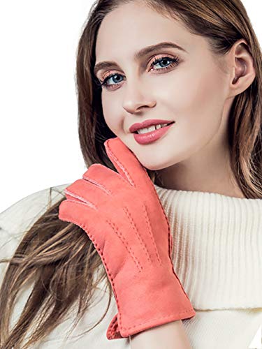 YISEVENWomen's Lambskin Shearling Leather Gloves Three Points