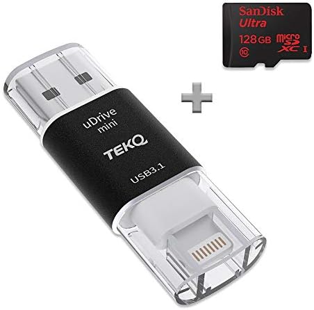 TEKQ MFi Certified Apple Micro SD USB Flash Drive Card Reader for iPhone iPad iPod Lightning USB 3.0 Mac Windows PC (0/32/64/128GB) (0G, Black)