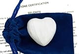 Fundamental Rockhound Products: 30mm White Selenite Pocket Heart gemstone crystal with carrying pouch, info card, stone certification