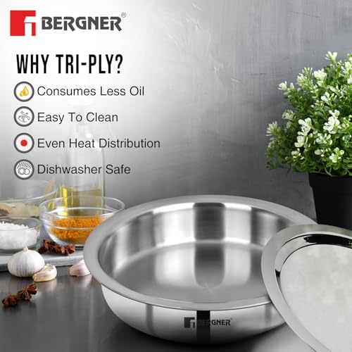 Bergner Argent TriPly Stainless Steel 24 cm Lagdi with Stainless Steel Lid, 2.6 L Saute Pan with Lid, Food Safe, Durable, Dishwasher Safe, Induction and Gas Ready, 5-Year Warranty 3
