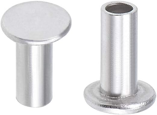 sourcing map 100 Pcs 3mm x 7mm Aluminum Flat Head Semi-Tubular Rivets Silver Tone, M3 x 7mm