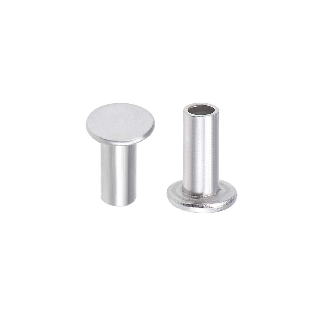 sourcing map 100 Pcs 3mm x 7mm Aluminum Flat Head Semi-Tubular Rivets Silver Tone