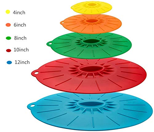 Microwave Covers, Silicone Food Lids sets, 5 Colorful Combo for Bowl Cup Pot Skillet Anti-dust Airtight Seal Super Suction Lid