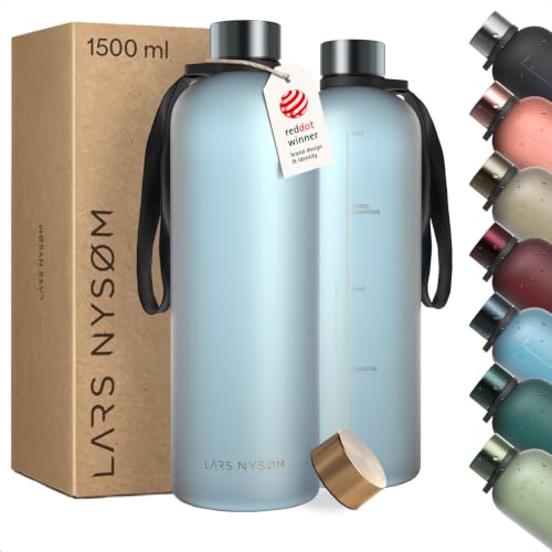 LARS NYSØM Trinkflasche 1 5l | Wasserflasche 1500ml | Ultraleichte Tritan Sport Flasche auslaufsicher, Kohlensäure geeignet - für Sport, Büro, Yoga | 